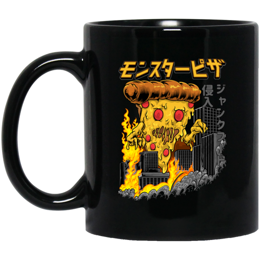 Love Pizza, Monster Pizza, Monster In City, Pizza Destroy City, Japanese Style Black Mug