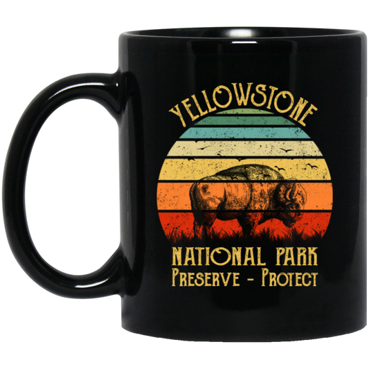 Yellowstone National Park, Preserve Protect Retro, Love Yellowstone Black Mug