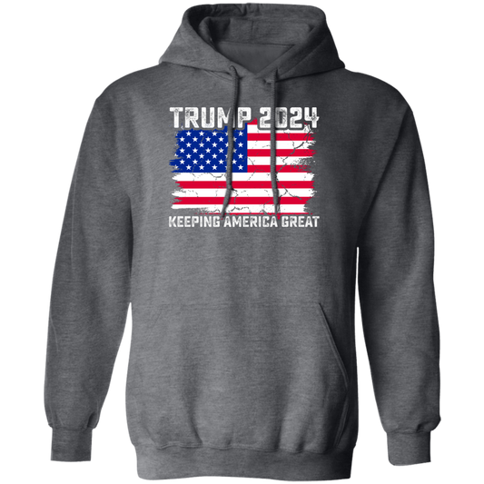 Trump 2024 Keeping America Great, Love Trump, Love America Flag Pullover Hoodie