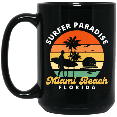 Miami Beach Lover, Surfer Paradise Retro Style, Miami Beach Florida Black Mug