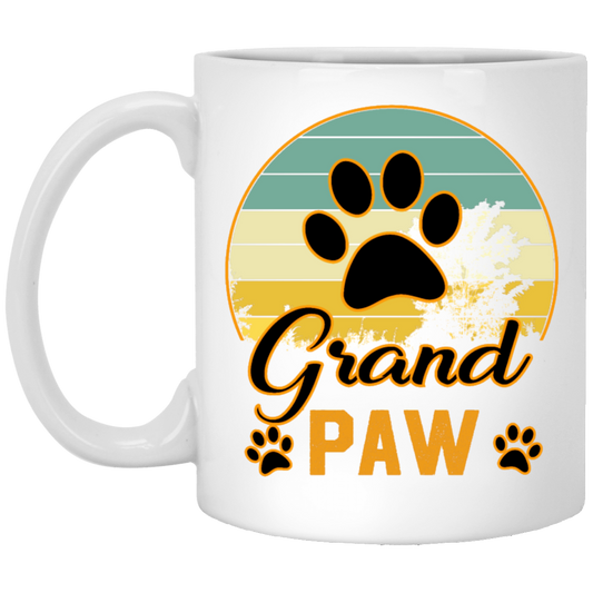 Grand Paw, Grandfather, Grandpa Gift, Retro Grandpa White Mug