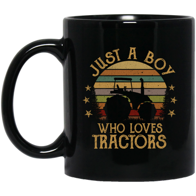 Retro Just a Boy Who Loves Tractors Farm Birthday Kids Black Mug