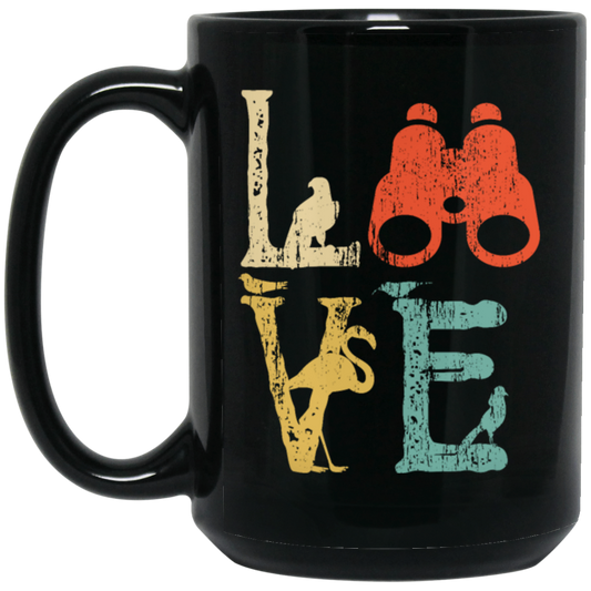 Vintage Birdwatching Bird Watchers, Retro Camera Love Gift Black Mug