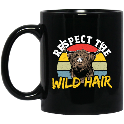 Cattle Cow, Respect The Wild Hair, Retro Cow Gift, Cow Wildlife, Love Cow Black Mug