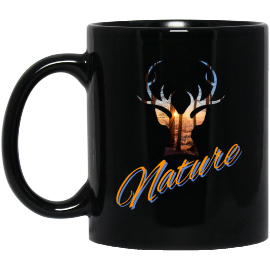 Nature Deer Head Outdoor Forest Sunset Deer Black Mug