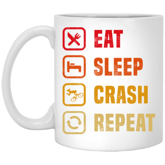 Retro Eat Sleep Crash Repeat - Mountain Biking White Mug