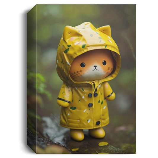 Kawaii Cartoon Raincoat Kitty Lost In A Forest In The Rain Canvas