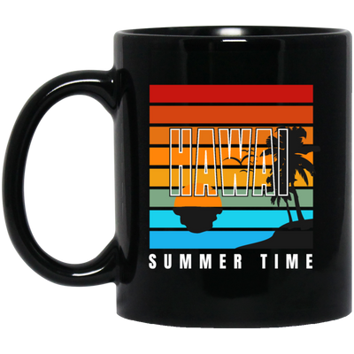 Retro Hawaii Summer Time Coconut Tree Siluet Half Left Gift Black Mug