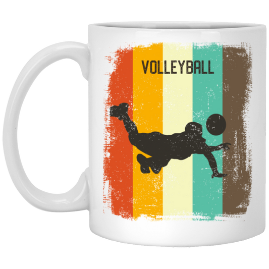 Retro 70s Vintage Volleyball Player Mens Gift Sporty Volleyball Lover White Mug