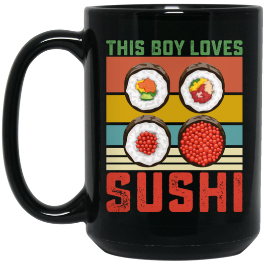 Sushi Lover, Japanese Food Love Gift, Retro Sushi Lover Gift, Best Japanese Black Mug