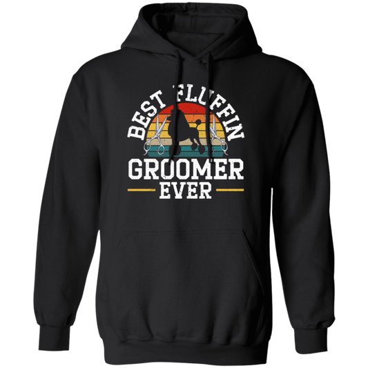 Retro Dog Love, Best Fluffin Groomer Ever, Flufifn Vintage Love Gift Pullover Hoodie