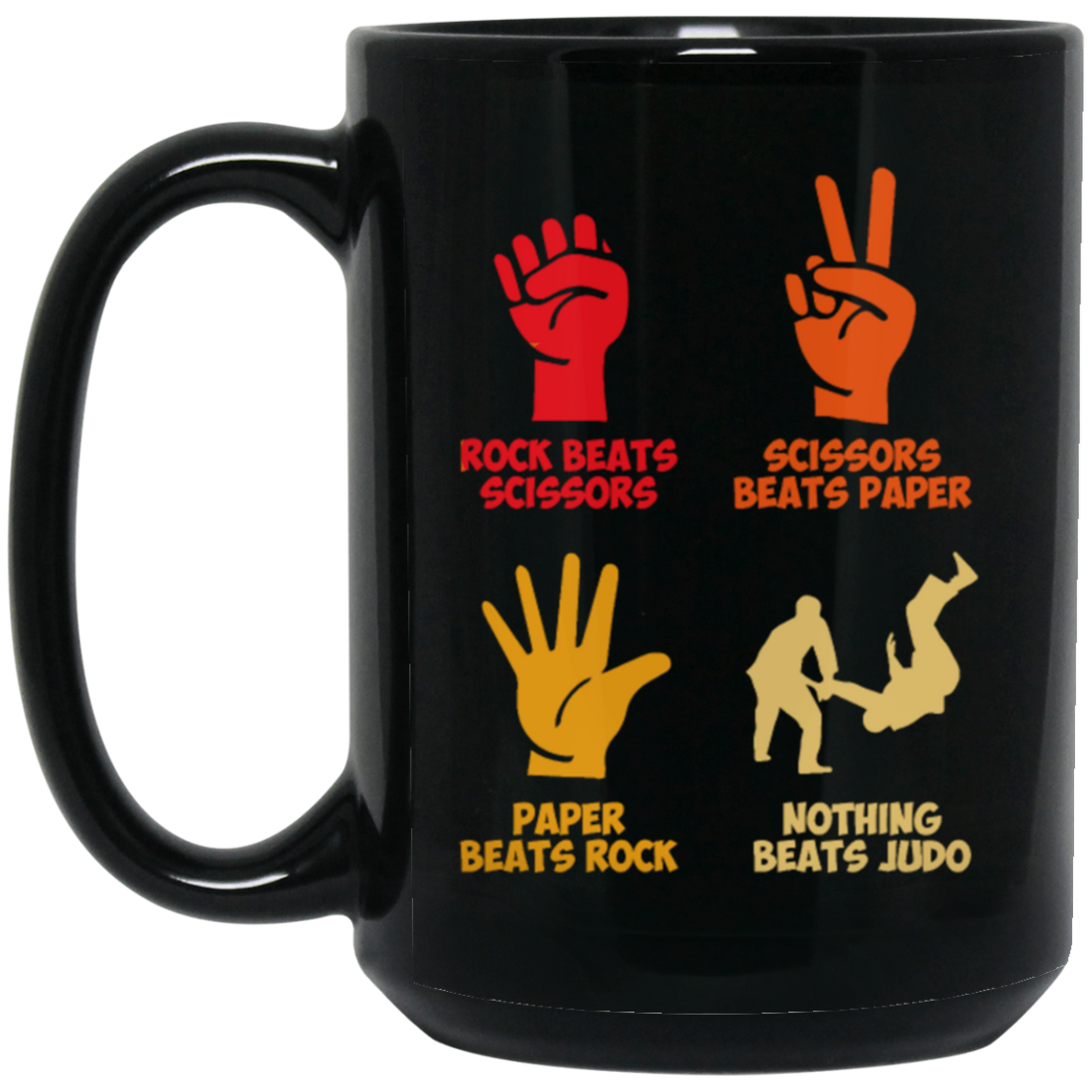 Rock Beats Scissors Beats Paper Beats Rock But Nothing Beats Judo Retro Black Mug