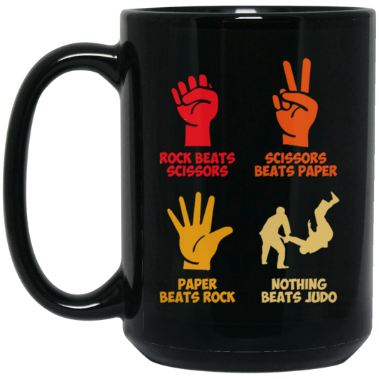 Rock Beats Scissors Beats Paper Beats Rock But Nothing Beats Judo Retro Black Mug