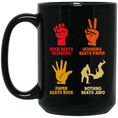 Rock Beats Scissors Beats Paper Beats Rock But Nothing Beats Judo Retro Black Mug