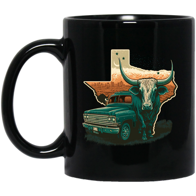 Texas Lover, Cow And Car, Texas City, Love Texas, Love Cow In Texas Black Mug