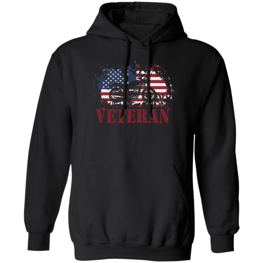 Motorcycle Veteran, Military Biker, American Flag, American Veteran Pullover Hoodie