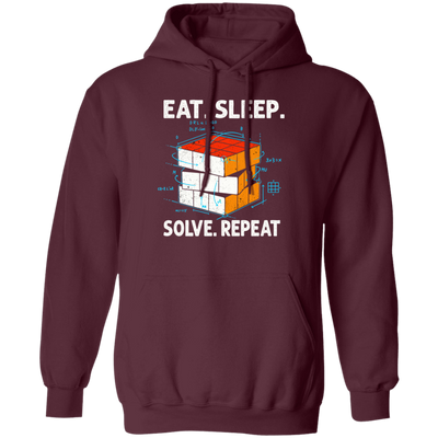 Math Lover Gfit, Eat Sleep Solve Repeat, Solve The Cubing, Retro Cube Lover Pullover Hoodie