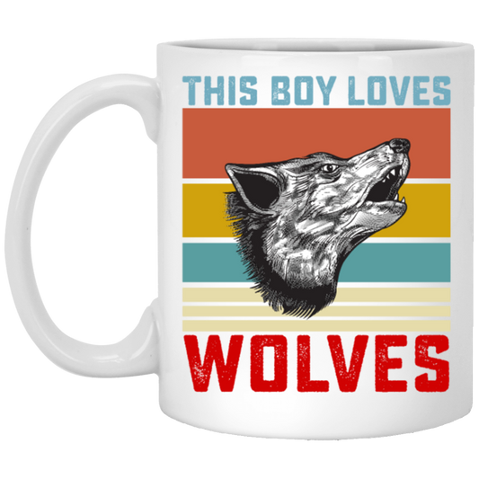 Retro Wolves Lover, This Boy Loves Wolves, Wolves Best Vintage Gift White Mug