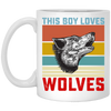 Retro Wolves Lover, This Boy Loves Wolves, Wolves Best Vintage Gift White Mug