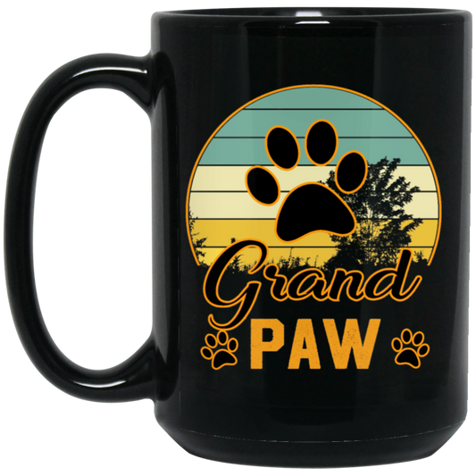 Grand Paw, Grandfather, Grandpa Gift, Retro Grandpa Black Mug