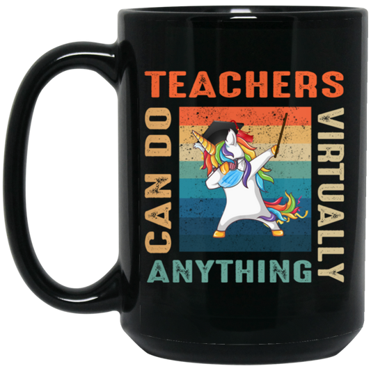 Vintage Teachers Can Do Virtually Anything, Unicorn Template Black Mug