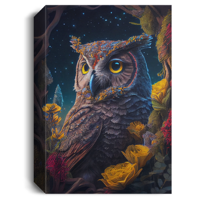 The Owl With Yellow Eyes In Magical Forest, Colorful Owl In The Forest Canvas