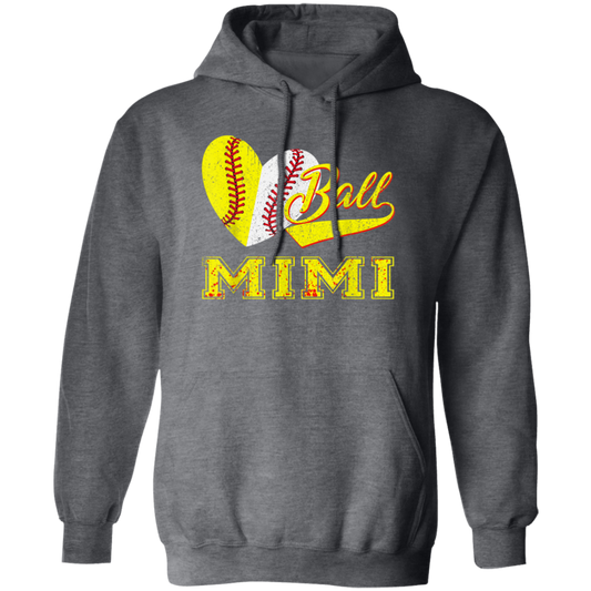 Gift For Mimi, Best Mimi Ever, Love Baseball Gift, Heart Ball, My Ball For Mimi Pullover Hoodie