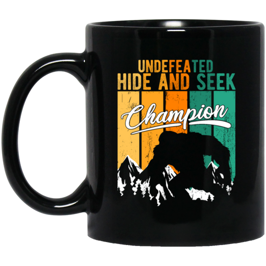 Funny Bigfoot Undefeated Hide And Seek Champion Black Mug