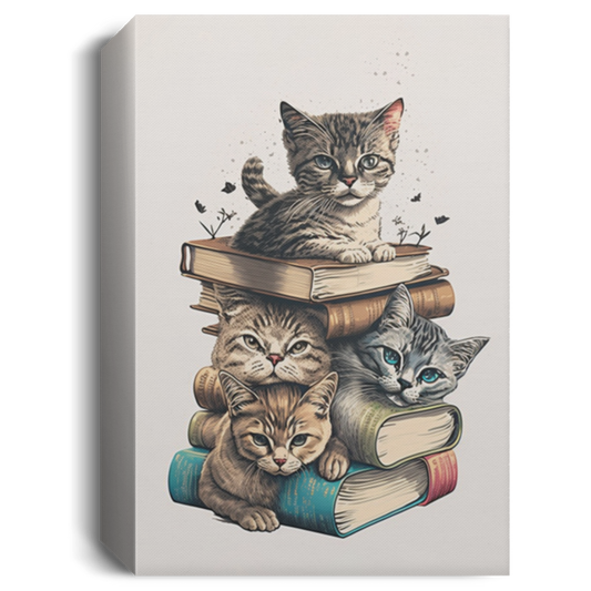 One Tall Stack Of Cats And Books, Cat Bookworm Canvas