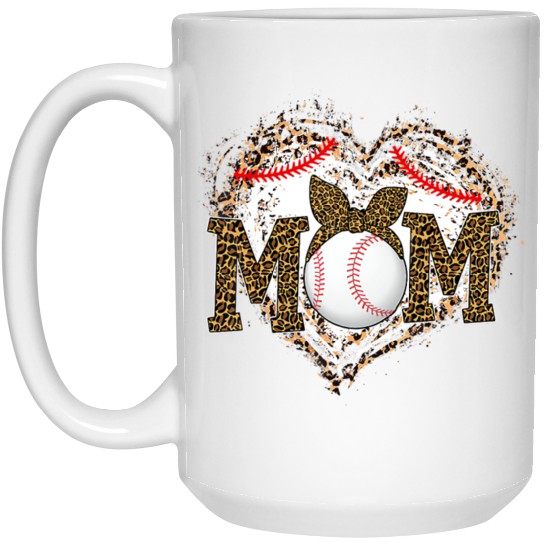 Funny Baseball Mom, Leopard Heart Mom, Ball Sport Lover Gift, Leopard Baseball White Mug