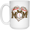 Funny Baseball Mom, Leopard Heart Mom, Ball Sport Lover Gift, Leopard Baseball White Mug