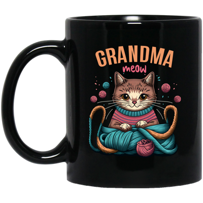 Knitting Grandma, Grandmeow, Love Cat, Love Knit, Gift For Grandma Black Mug