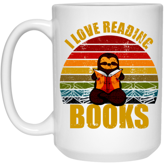 Sloth I Love Reading Books White Mug