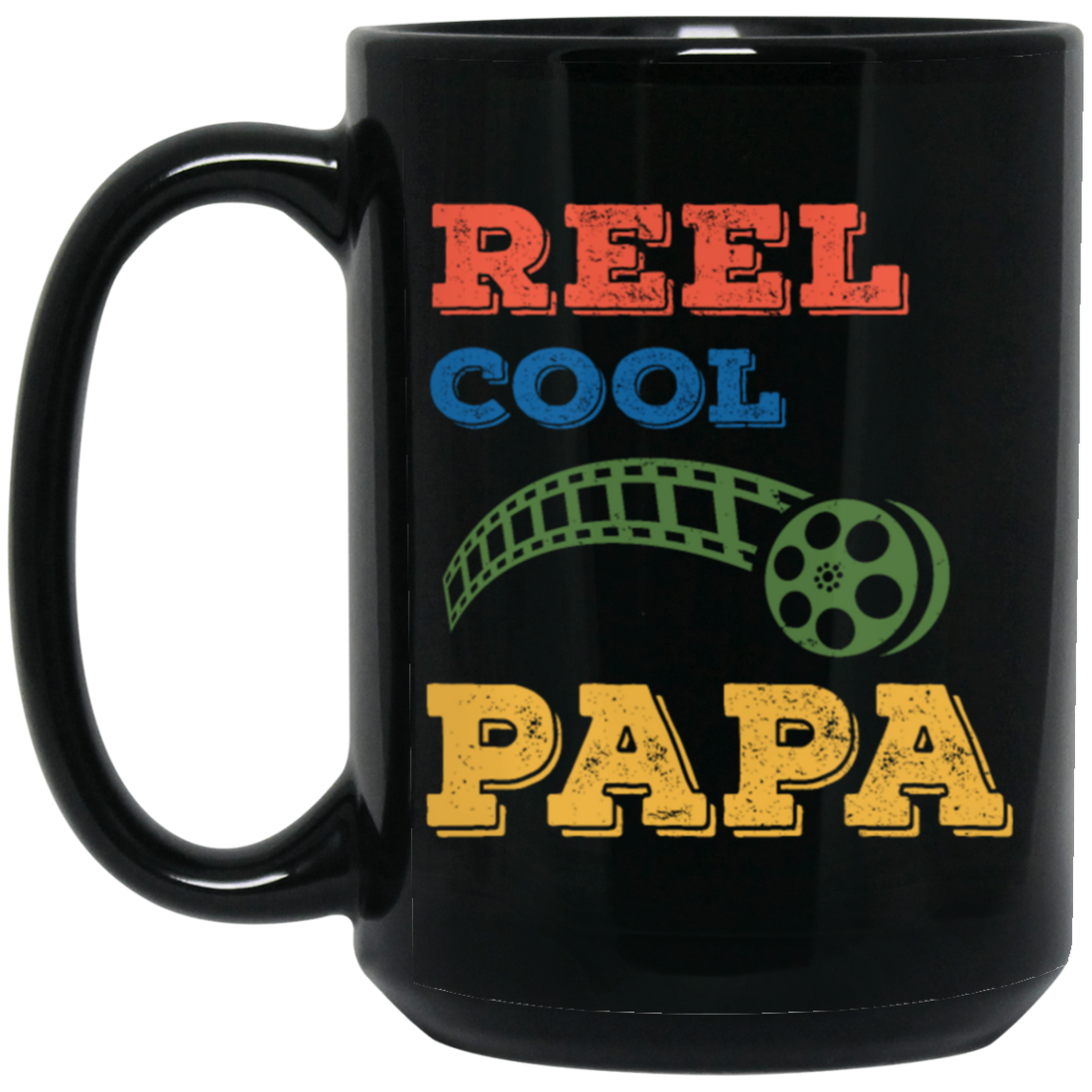 Reel Cool Papa, Dad Gift, Vintage Movie Lover Gift Black Mug