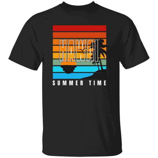 Retro Hawaii Summer Time Coconut Tree Siluet Half Left Gift Unisex T-Shirt