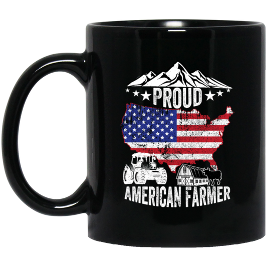 American Flag, Proud American Farmer, Tractor Love Gift, American Farmer Black Mug