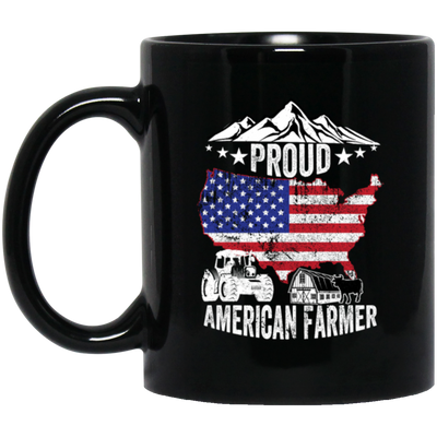 American Flag, Proud American Farmer, Tractor Love Gift, American Farmer Black Mug