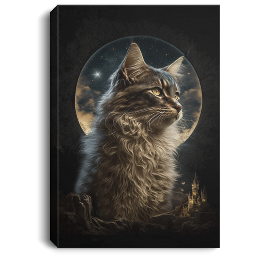 Majestic Kitten Superimposed By The Moon, Big Cat, Giant Cute Cat Canvas