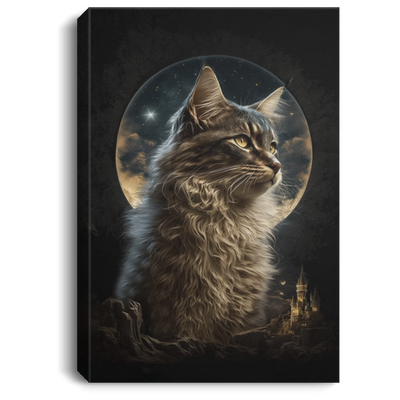 Majestic Kitten Superimposed By The Moon, Big Cat, Giant Cute Cat Canvas