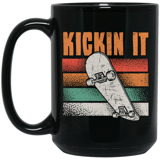 Retro Kickin It, Love Skateboard, Best Skate Ever, Love Skate Sport Black Mug