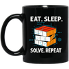 Math Lover Gfit, Eat Sleep Solve Repeat, Solve The Cubing, Retro Cube Lover Black Mug