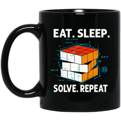 Math Lover Gfit, Eat Sleep Solve Repeat, Solve The Cubing, Retro Cube Lover Black Mug