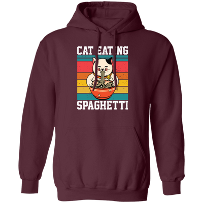 Retro Cat Lover, Cat Eating Spaghetti, Japanese Spaghetti, Love Ramen Pullover Hoodie