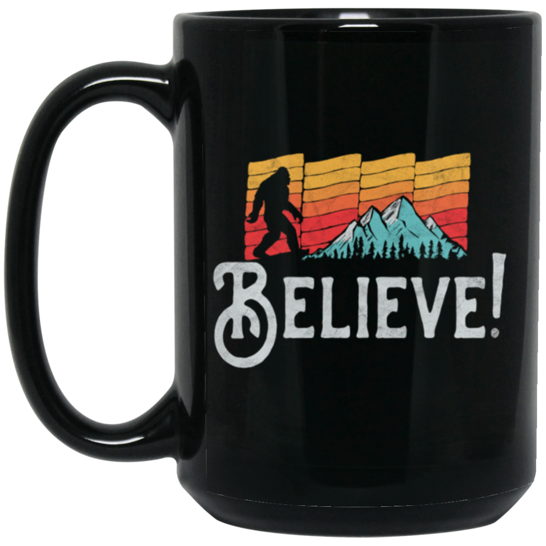 Retro Bigfoot, Believe Bigfoot Sasquatch, Retro Bigfoot Love Gift Black Mug
