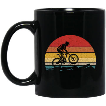 Vintage Biking, Cycling Biker Retro, Riding On Mountain Retro Black Mug
