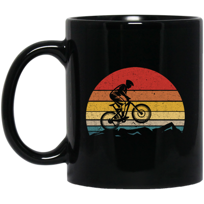 Vintage Biking, Cycling Biker Retro, Riding On Mountain Retro Black Mug