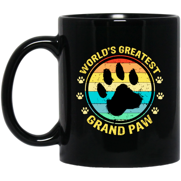 Worlds Greatest Grand Paw, Grandpa Dog Lover, Retro Paw Love Black Mug