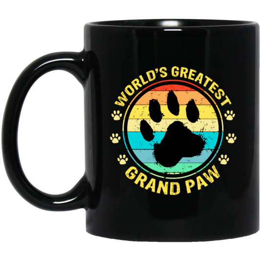 Worlds Greatest Grand Paw, Grandpa Dog Lover, Retro Paw Love Black Mug