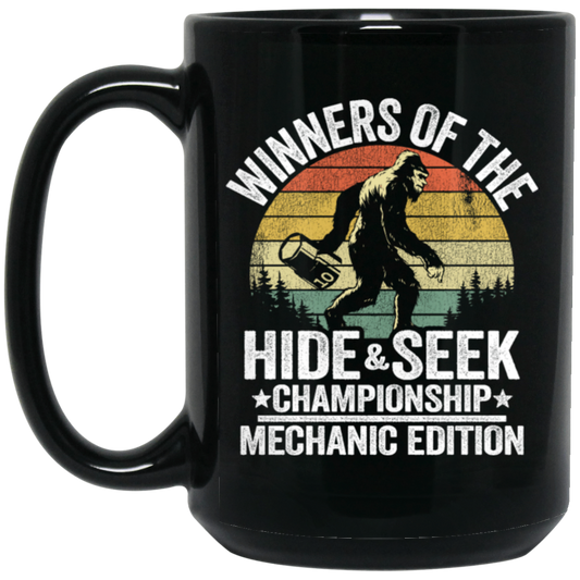 Retro Hide And Seek, Winners Of The Hide And Seek Championship Mechanic Edition Black Mug