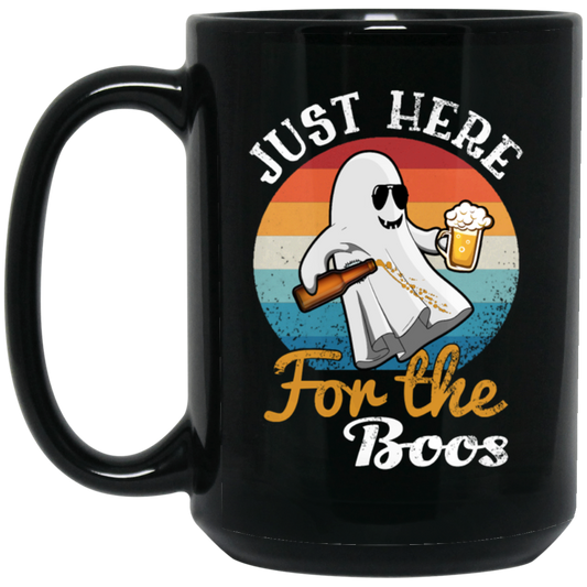 Just Here For The Boos, Halloween Ghost Black Mug